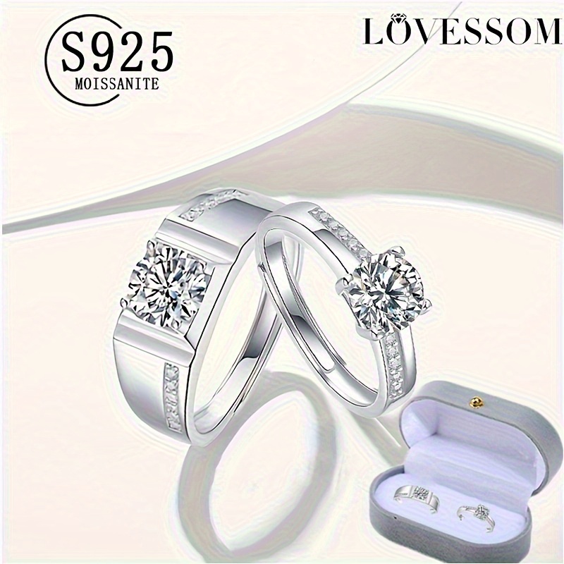Couple's 925 Silver 1-Carat Moissanite Engagement Rings